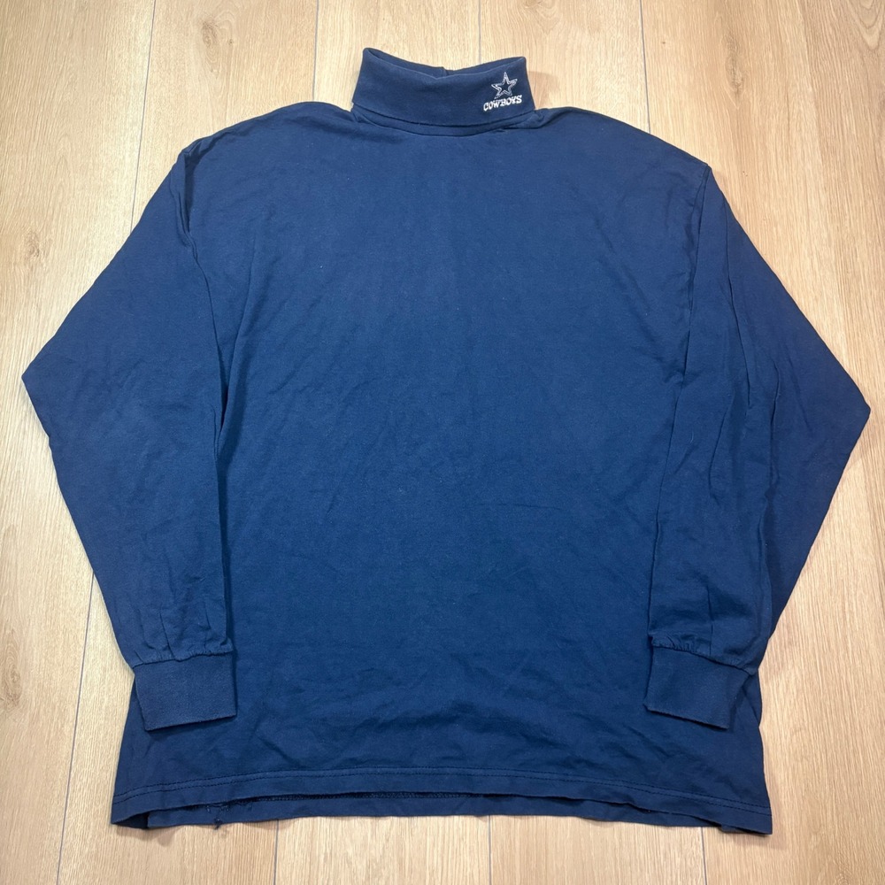 Vintage Dallas Cowboys Turtleneck Shirt Mens Large Navy Blue Made in USA Cotton